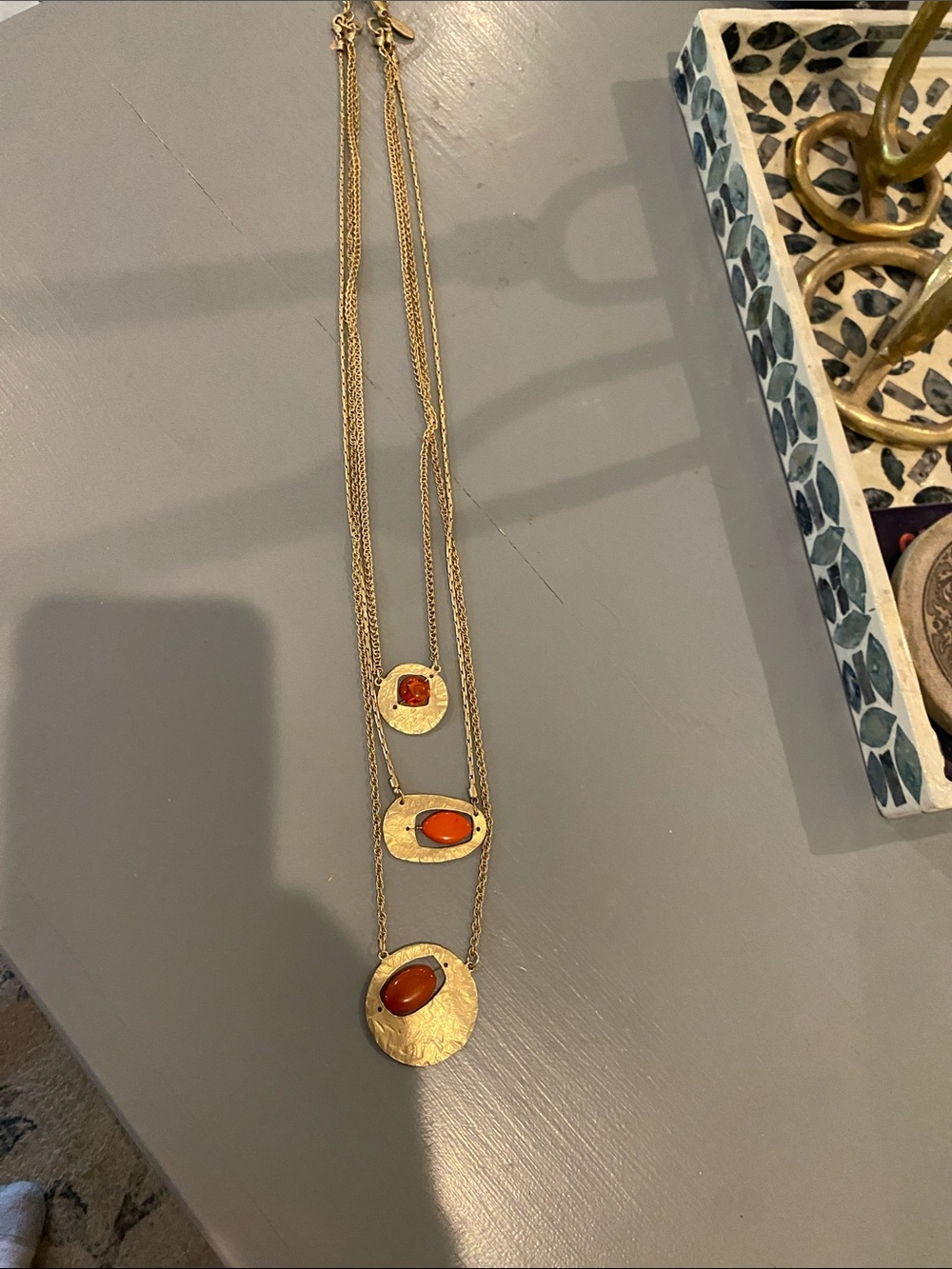 Chico's Gold-Tone Layered Necklace with Orange Stones